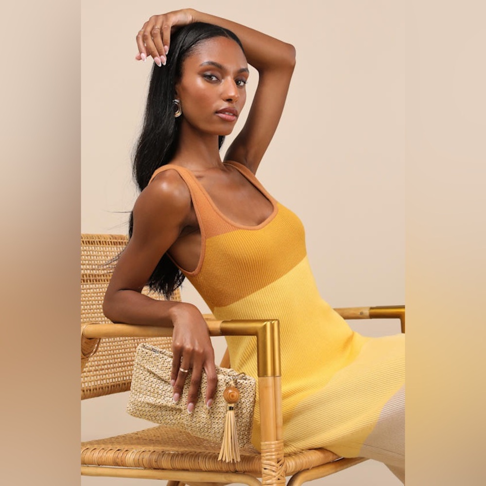 Lulu's Two-Tone Yellow & Mustard Knit Tank Dress